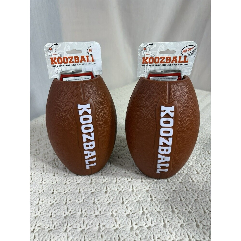 2 Genuine Official "Koozball" Football Can Cooler Koozie, Brown, 7.5" Tall, NEW